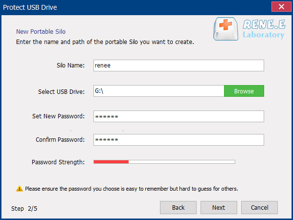 name for the usb silo and set a password with renee securesilo