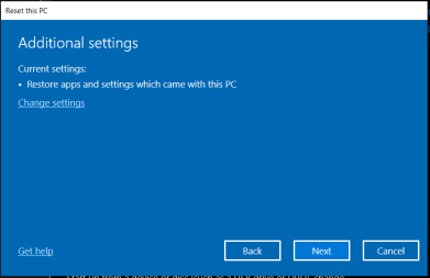 how to reset windows additional settings