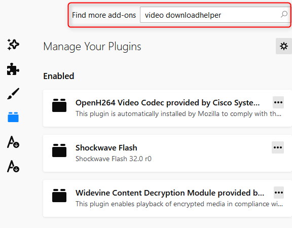 search video download helper in firefox