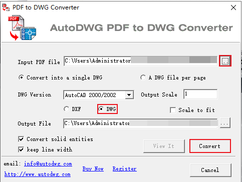 how to convert PDF to dwg with autodwg