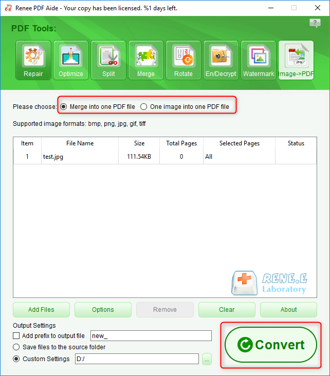 convert jpg to pdf in renee pdf aide