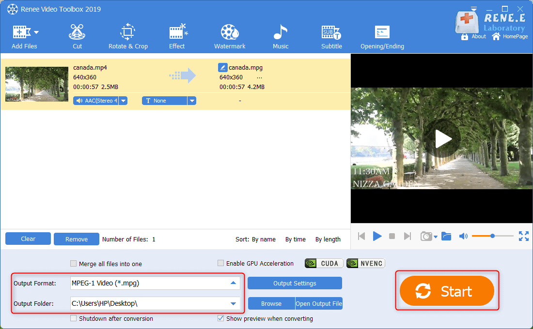 use renee video editor pro to convert mp4 to mpg