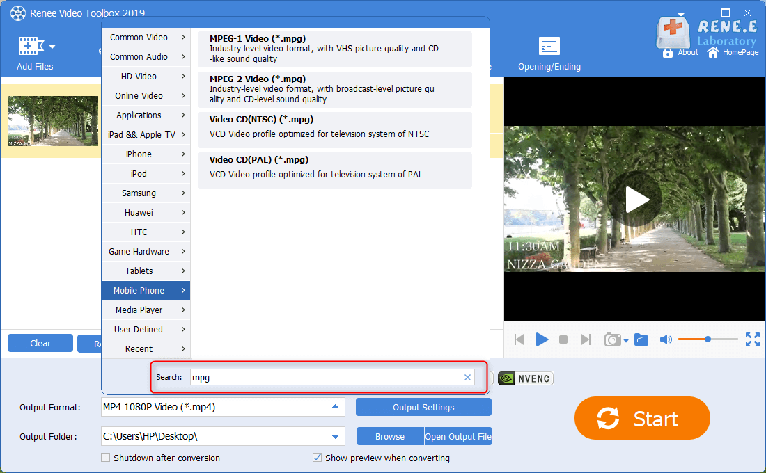 convert mp4 video format o mpg with renee video editor pro