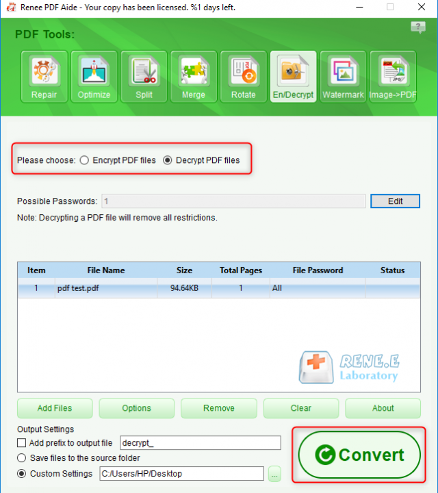 decrypt pdf with renee pdf aide