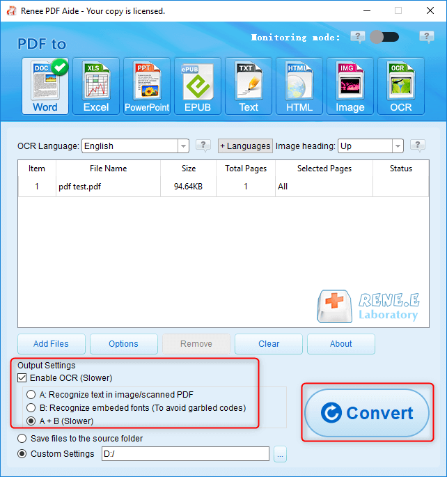 enable ocr to recognize characters accurately in renee pdf aide