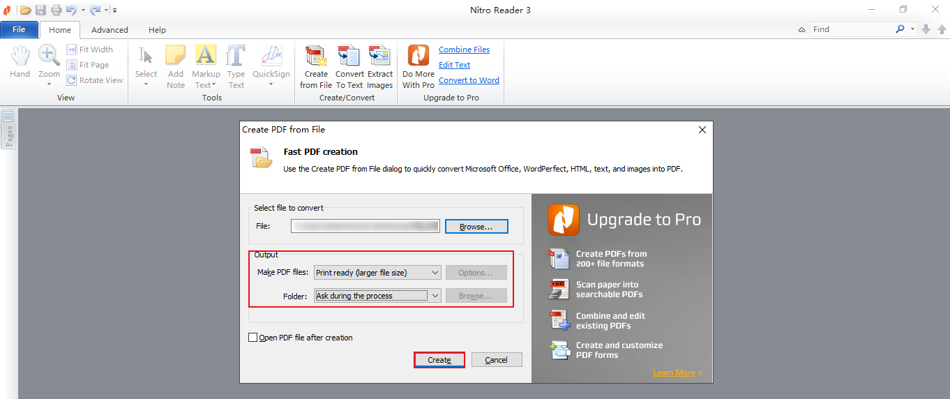 how to select a pdf file with nitro pdf converter