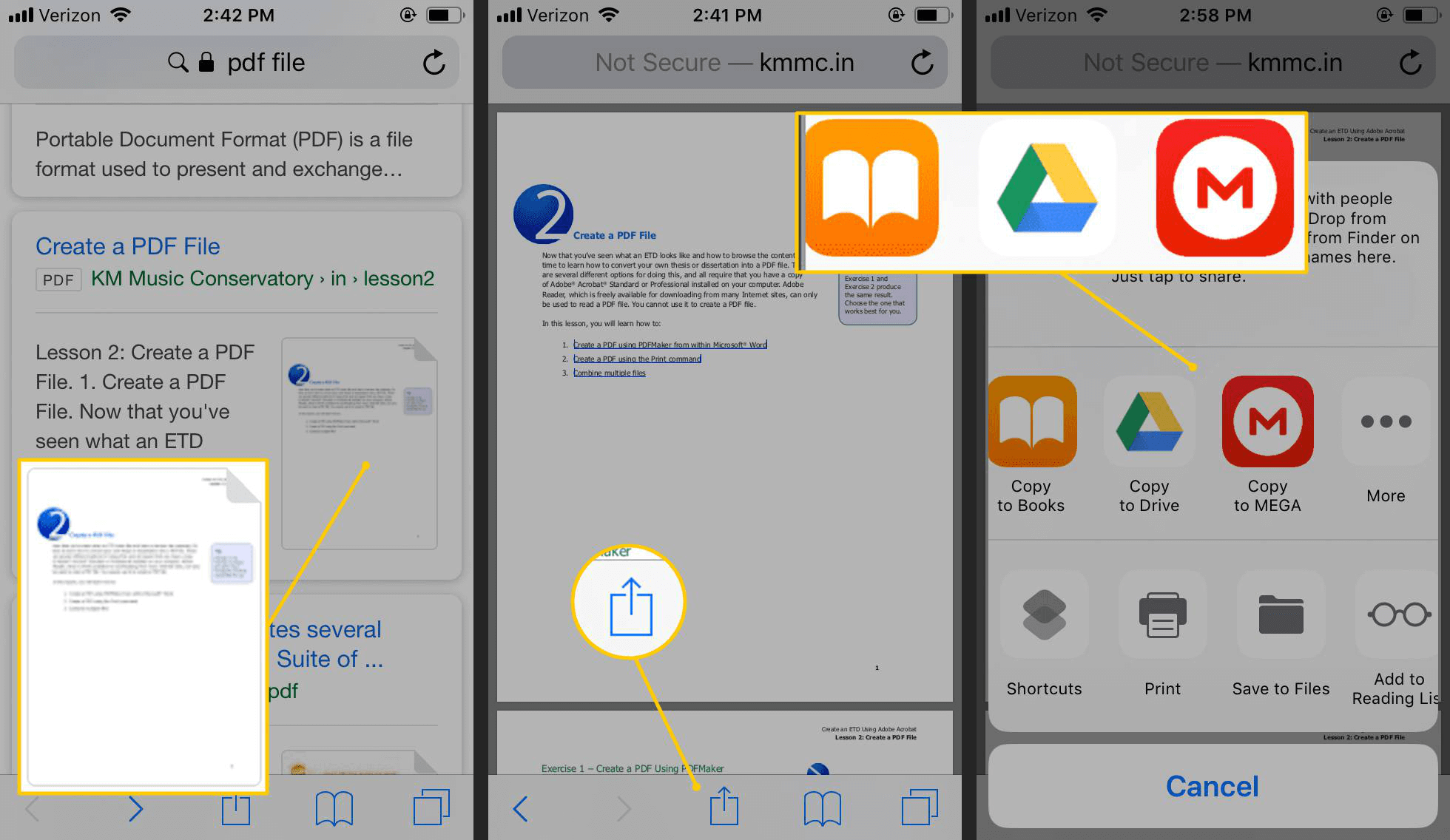 how to save pdf files to the other apps on iphone