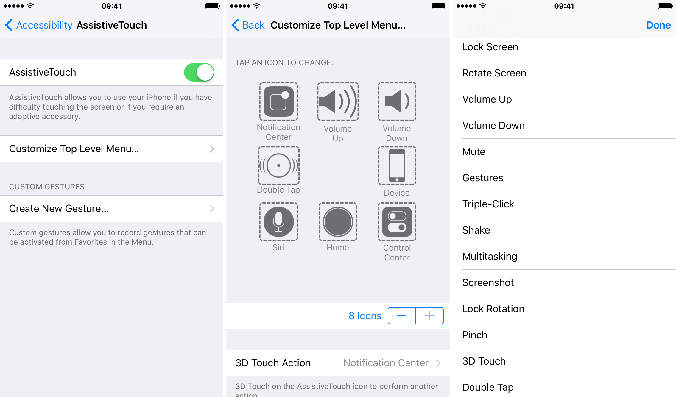 modify the assistive touch options on iphone