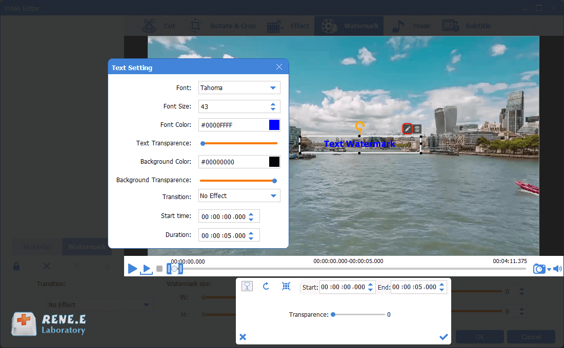 add and adjust text watermark to mkv video in renee video editor pro