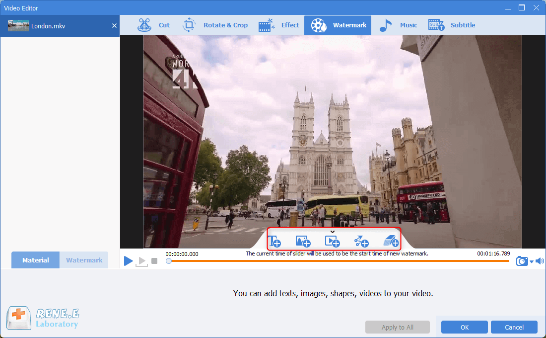 add or remove watermark with renee video editor pro