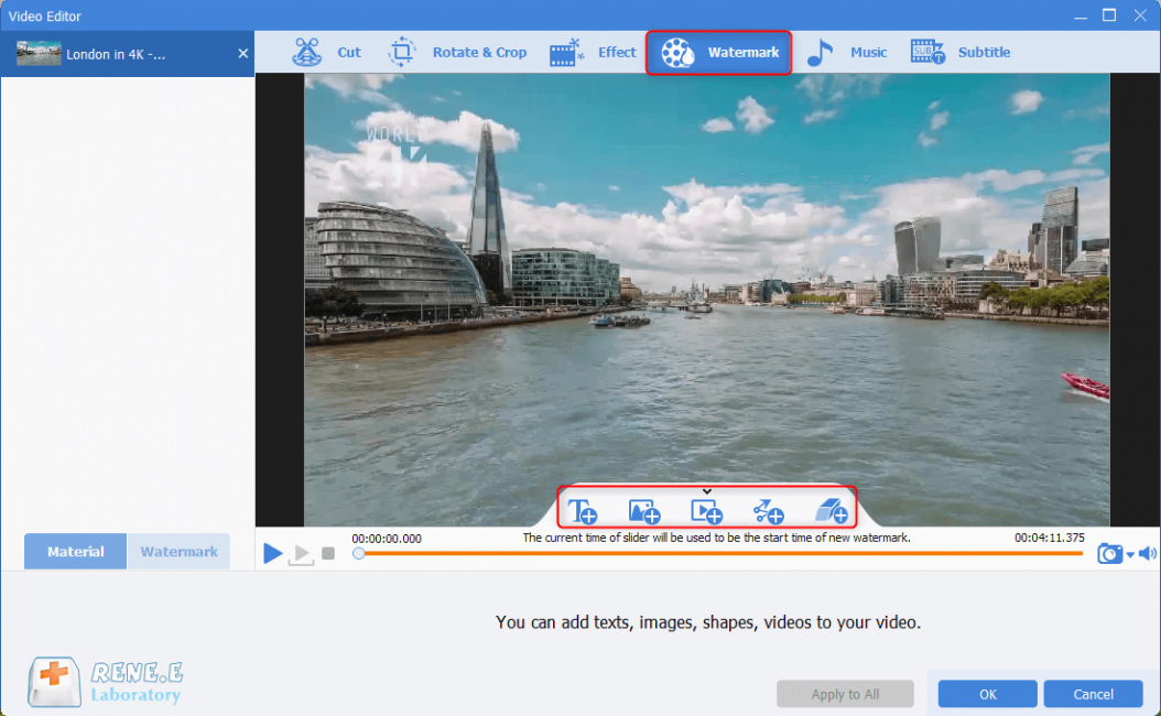add watermakr to mkv video in renee video editor pro