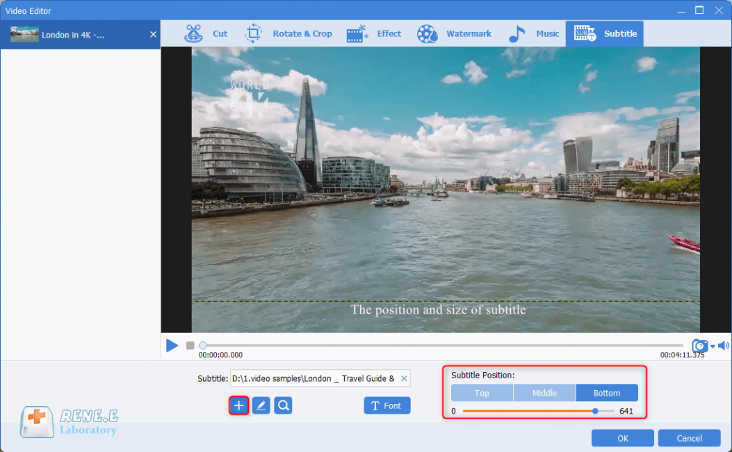 adjust font style and subtitle positiion for mkv video in renee video editor pro