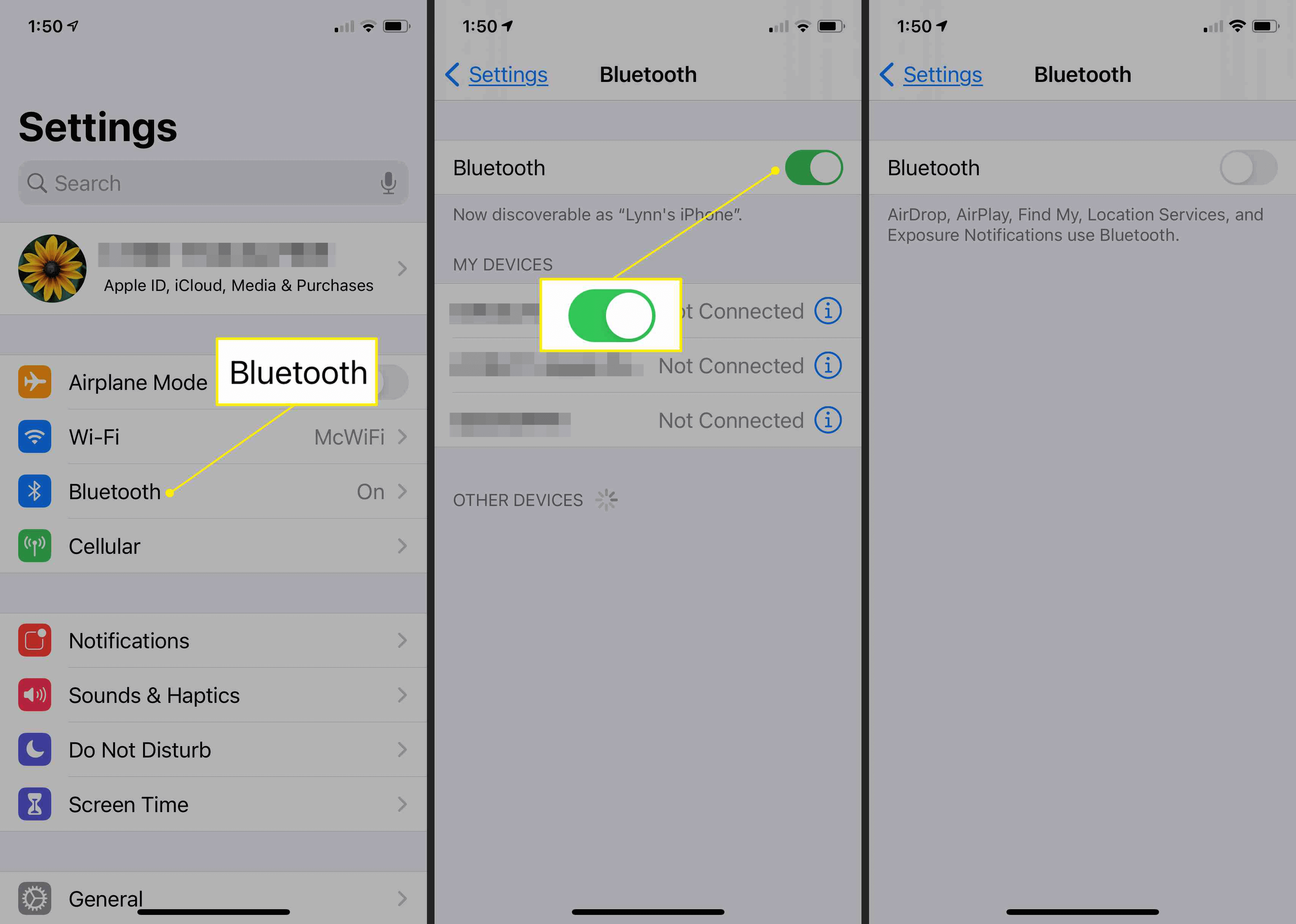 turn off iphone bluetooth function