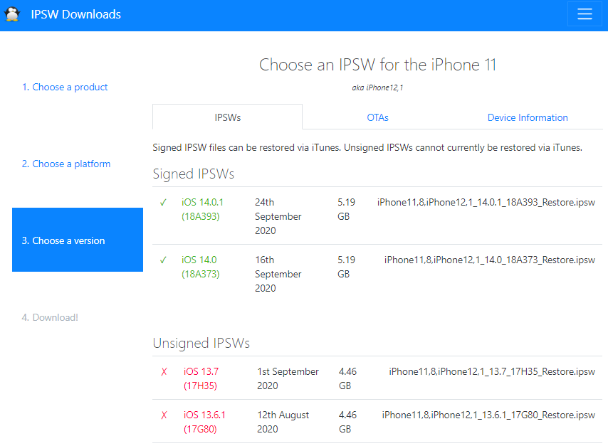 how to downgrade ios with ipsw