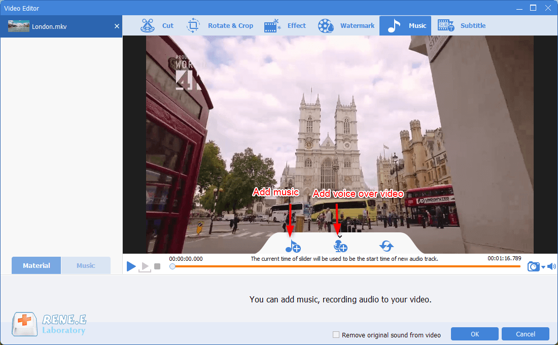 add background music to mkv video in renee video editor pro