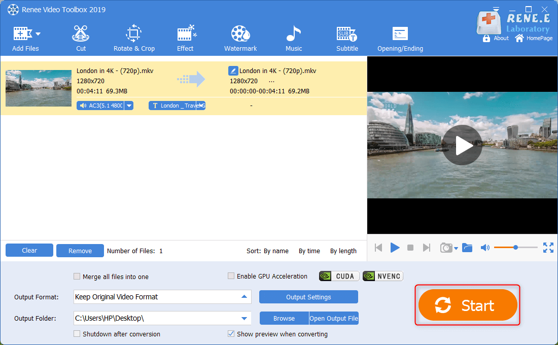 save and output mkv video in renee video editor pro