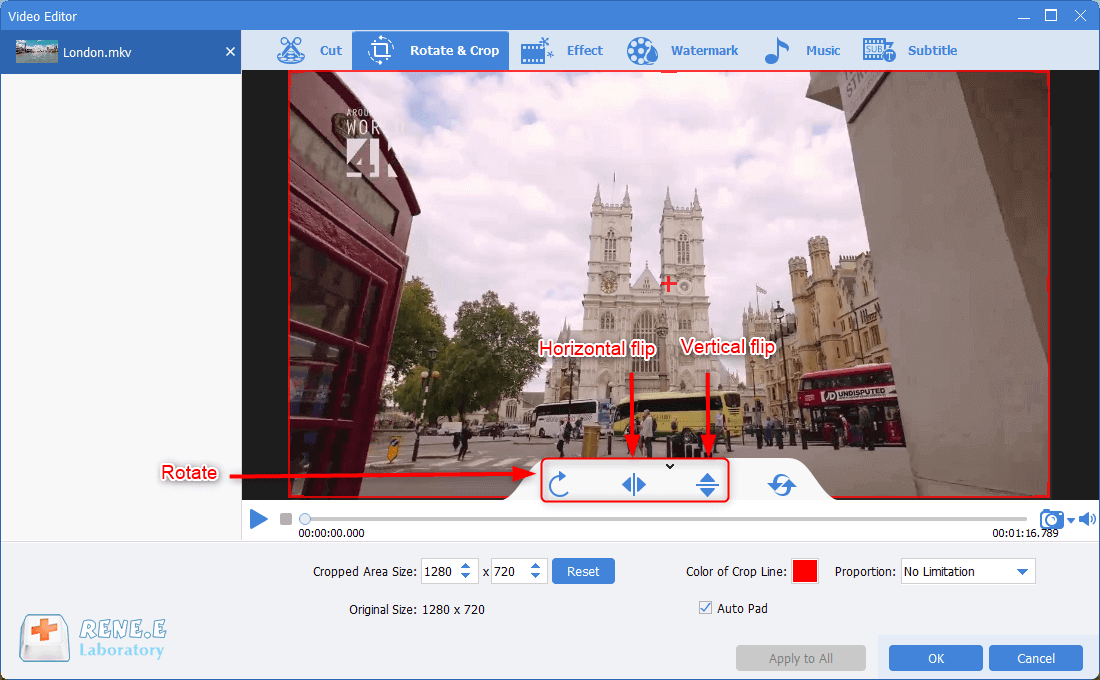 rotate and flip mkv video in renee video editor pro