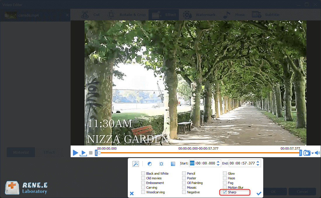 add the sharp filter in renee video editor pro