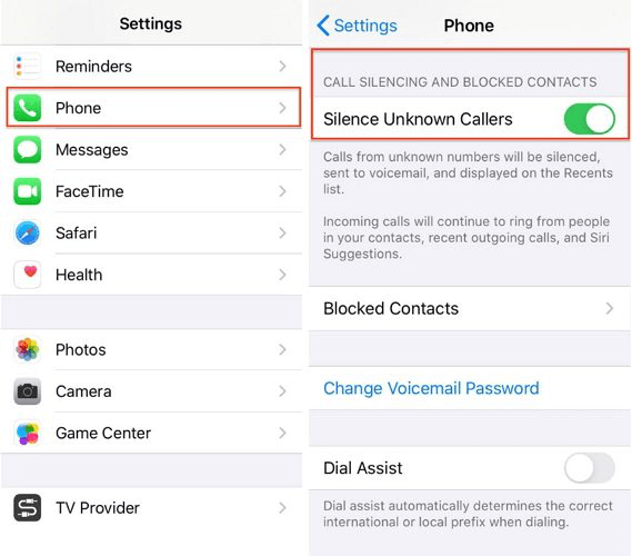 enable to block the unknown callers