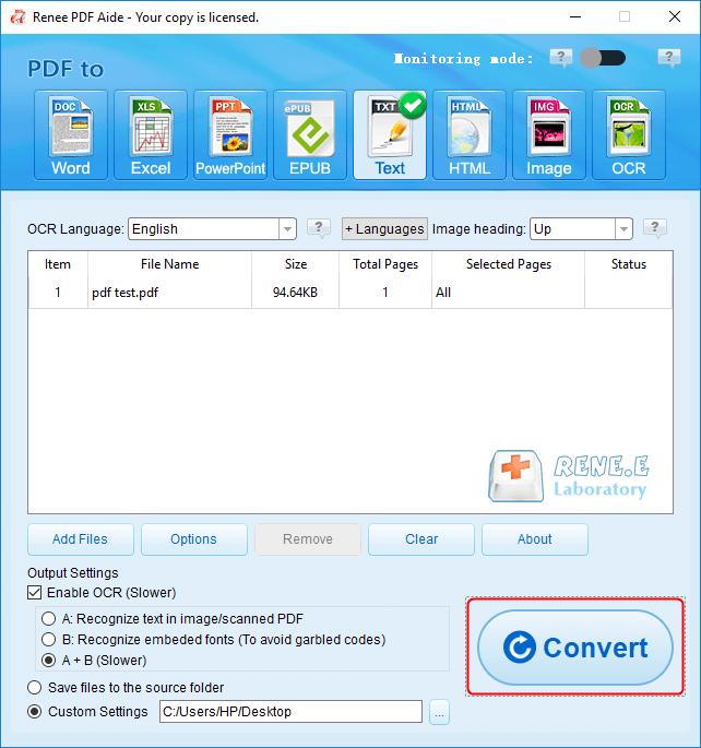 convert and make an pdf to editable text with renee pdf aide ocr