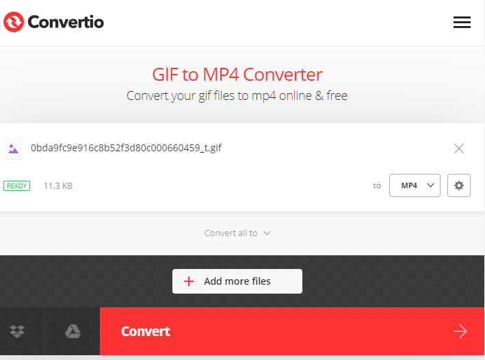 how to convert gif to mp4 on convertio