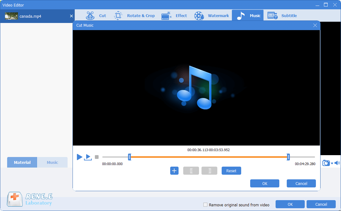 move sliders to cut background music in video editor pro