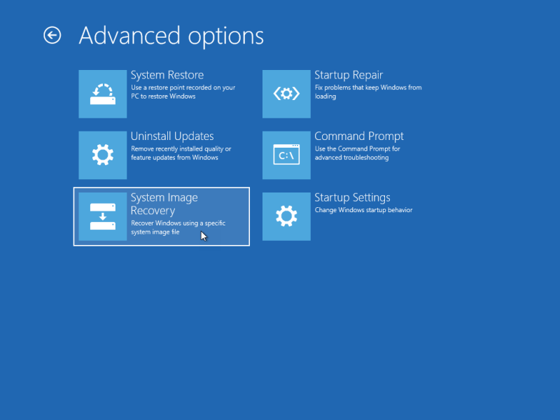 get into system image recovery in winre