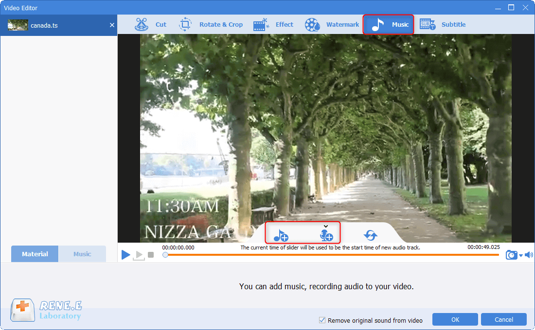 add background music to ts files with renee video editor pro