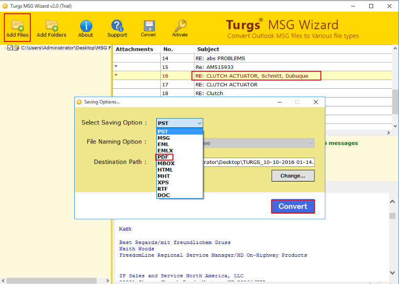 convert msg to pdf with turgs
