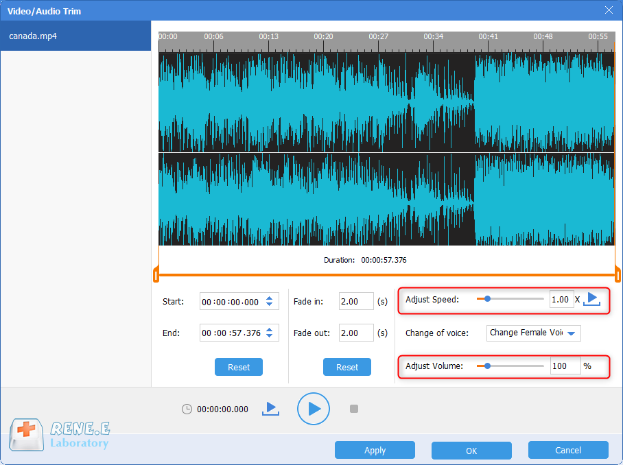 extract audio from mp4 and adjust speed and volume with renee audio tools