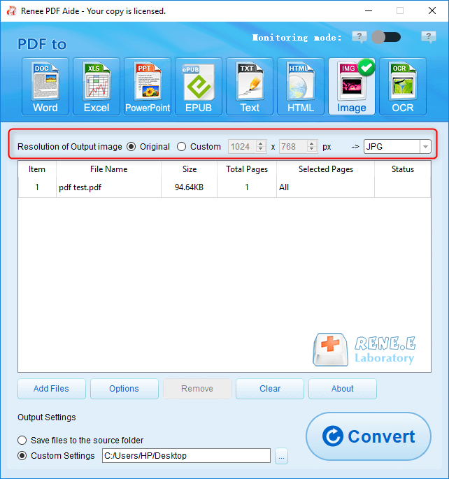 how to convert PDF to jpeg with renee pdf aide