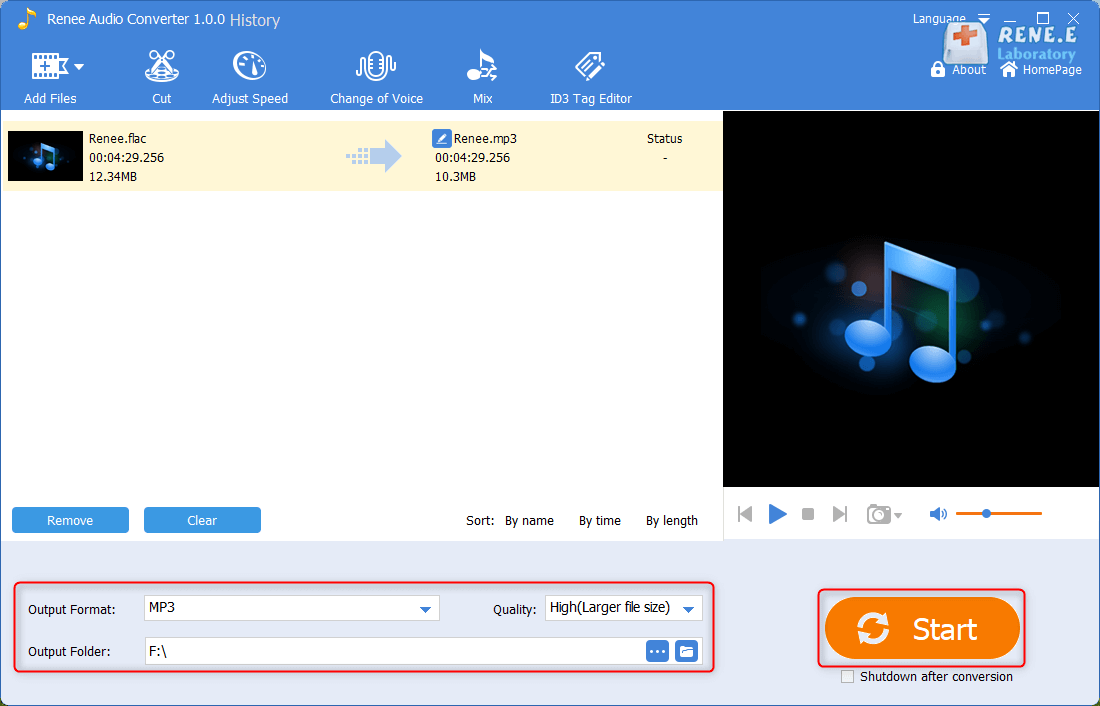 convert flac to mp3 with renee audio converter