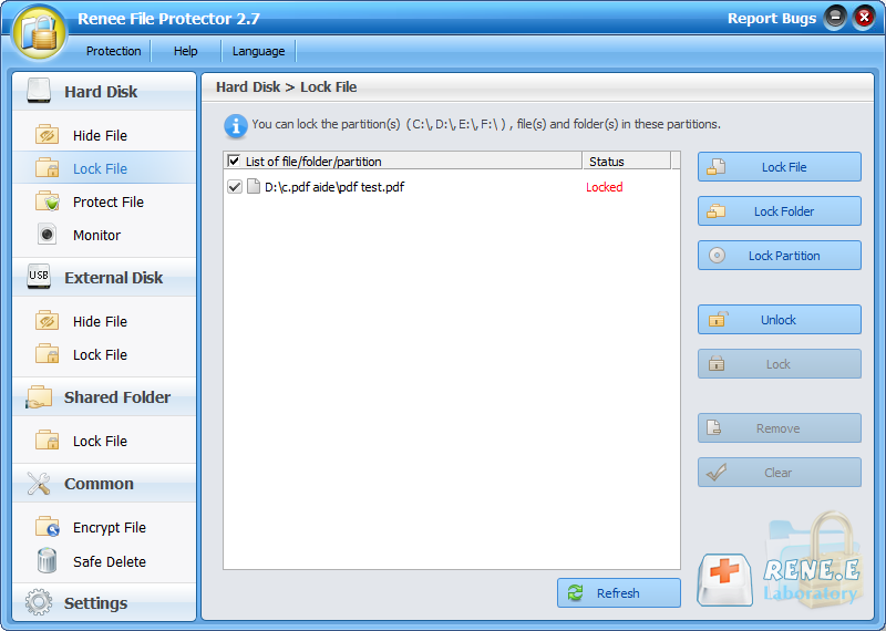 lock and unlock pdf file with renee file protector