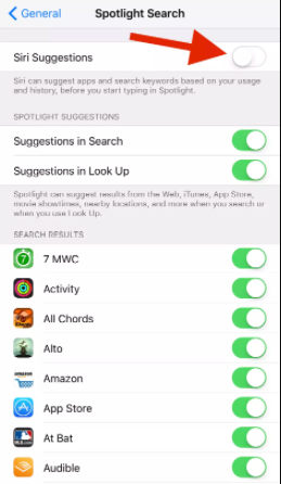 utrn off siri suggestions on iphone