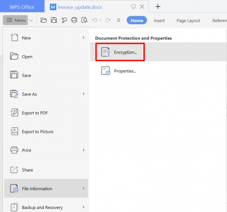 how to encrypt files with wps office