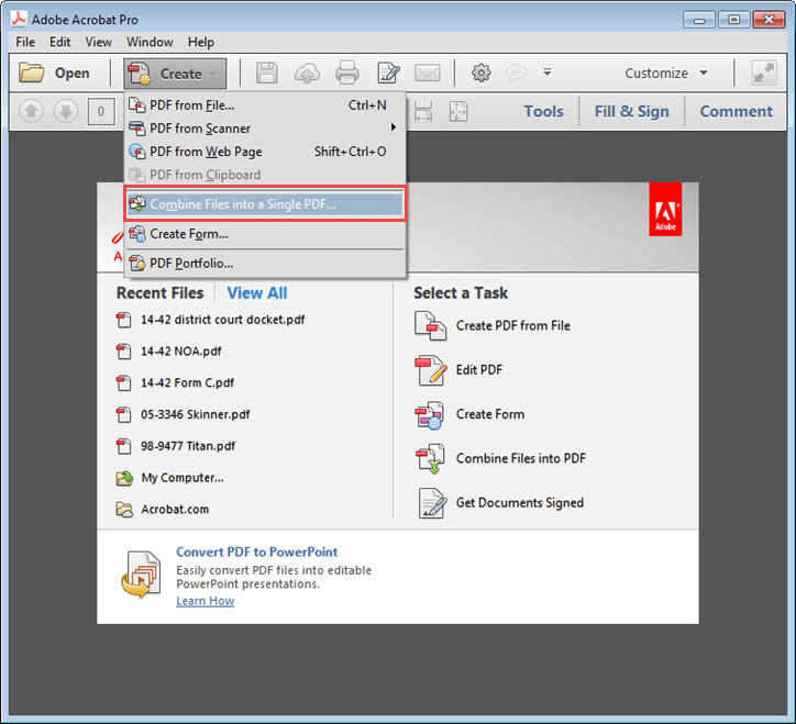 how to combine files into a single pdf