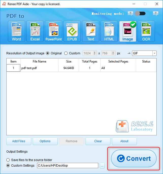 how to convert pdf to gif with renee pdf aide