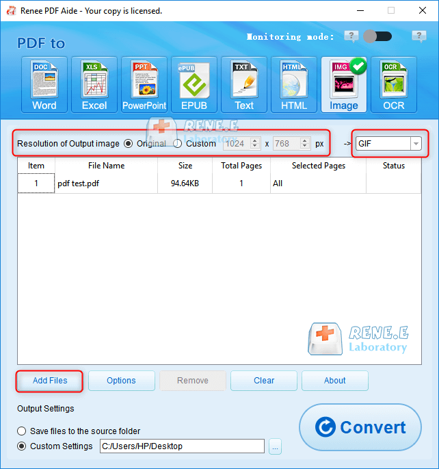 how to convert pdf to gif with renee pdf aide