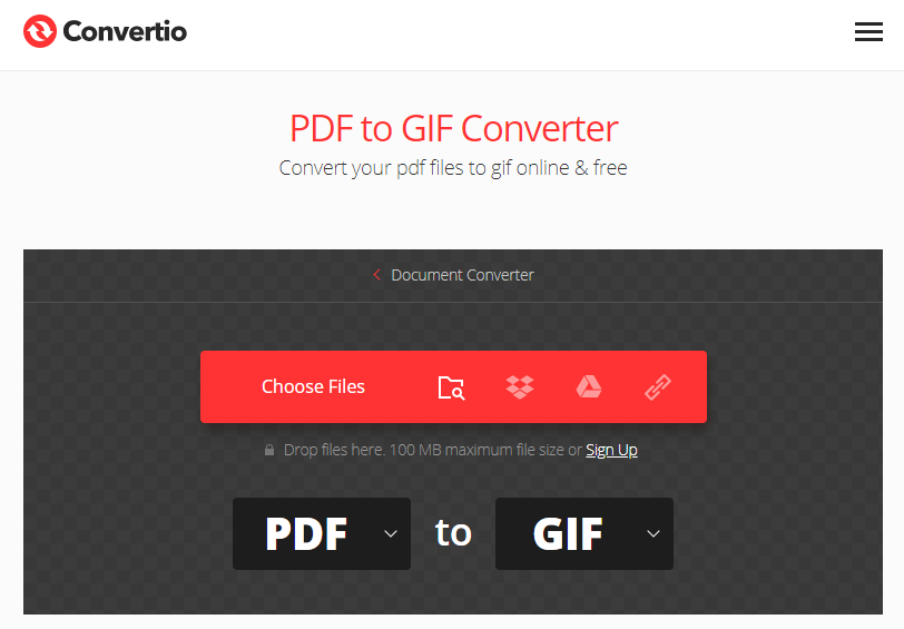 how to convert pdf to gif on convertio