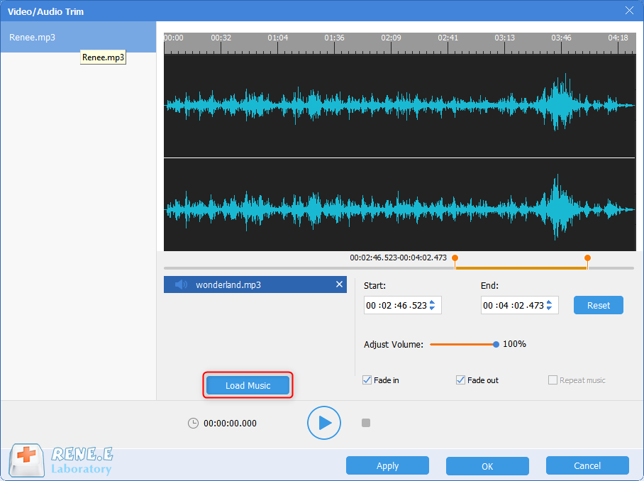 load music to mix with renee audio tools