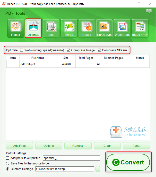 optimize pdf file with renee pdf aide