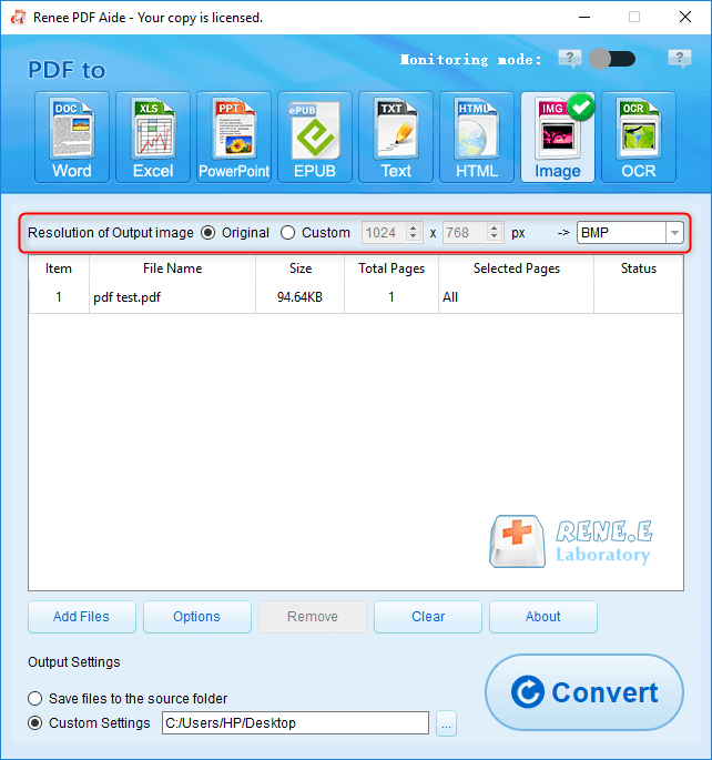 convert PDF to bmp with renee pdf aide