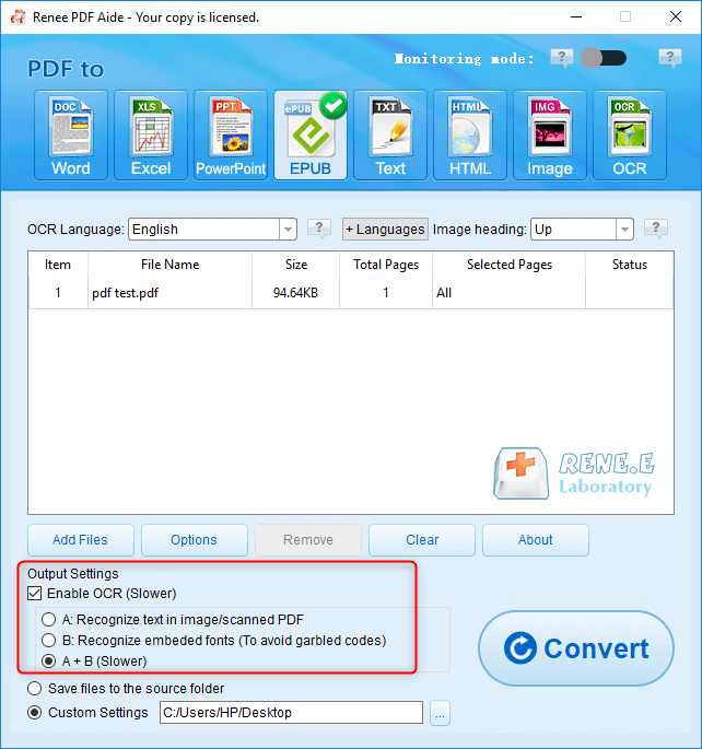 convert pdf to epub with renee pdf aide