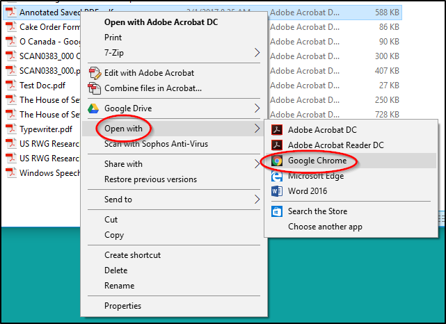 right click at the pdf file to open with google chrome