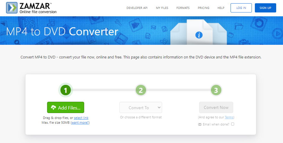 how to convert mp4 to dvd on zamzar