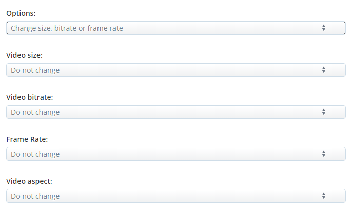 change bitrate and frame rate on aconvert