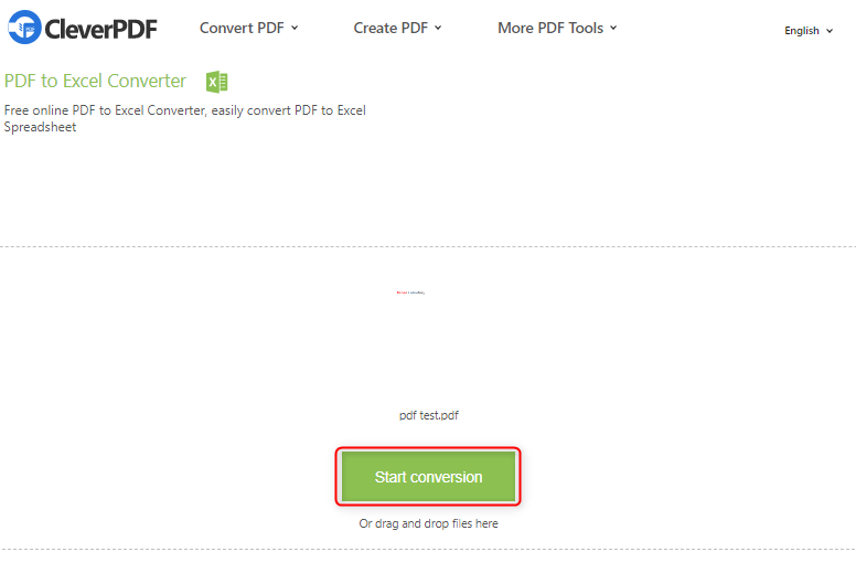 start conversion between pdf and excel in cleverpdf