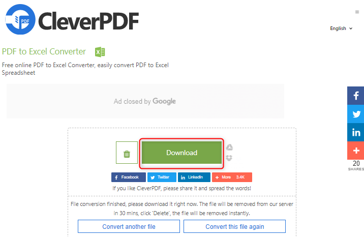 download the conveted excel from cleverpdf