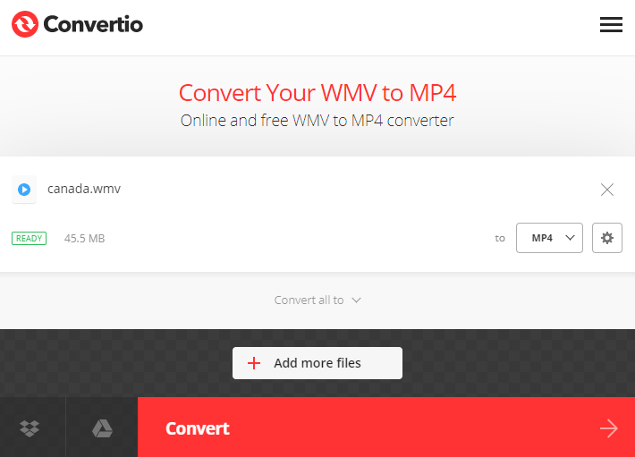 how to convert wmv to mp4 on convertio