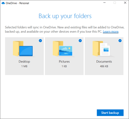 start to back up files to onedrive when no windows 10 recovery disk